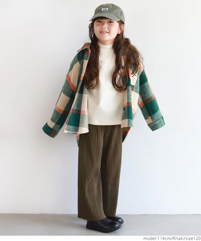 日本 COCA - [可剪裁] 顯瘦百摺垂墜長褲-孩子-米杏