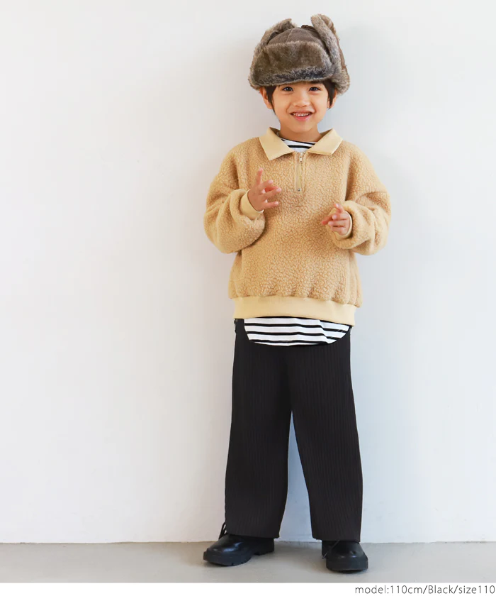 日本 COCA - [可剪裁] 顯瘦百摺垂墜長褲-孩子-米杏