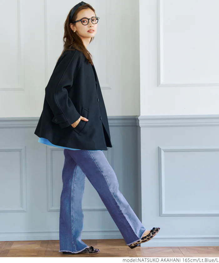 日本 COCA - 美腿打褶丹寧牛仔褲-靛藍