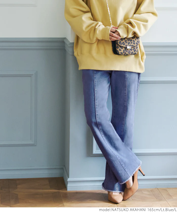 日本 COCA - 美腿打褶丹寧牛仔褲-靛藍