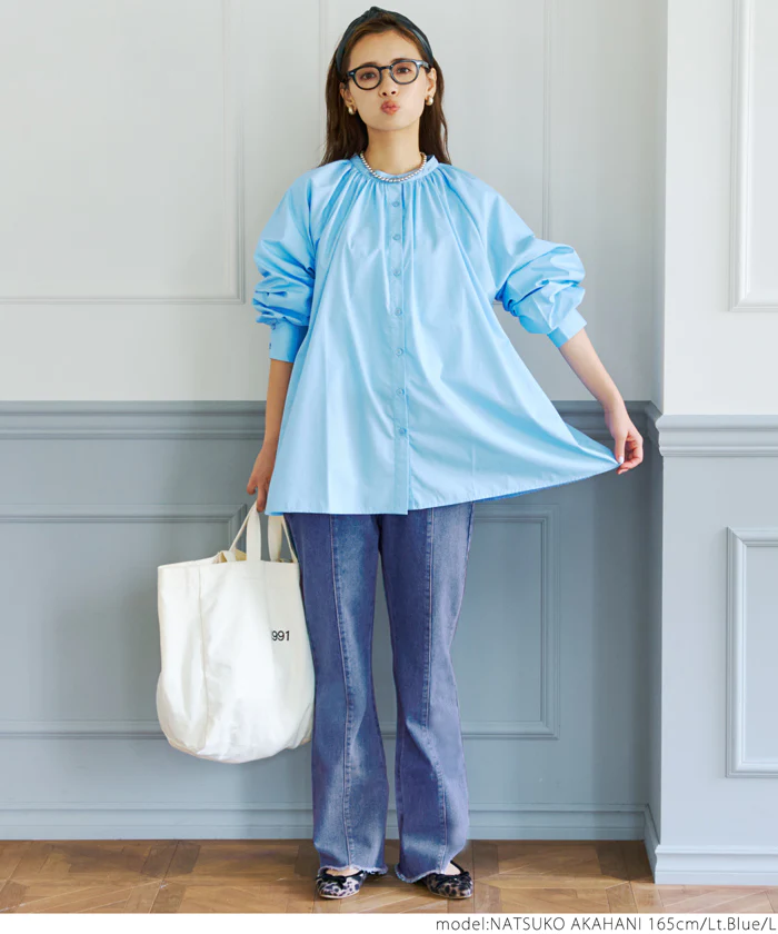 日本 COCA - 美腿打褶丹寧牛仔褲-靛藍