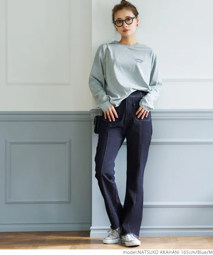 日本 COCA - 美腿打褶丹寧牛仔褲-靛藍