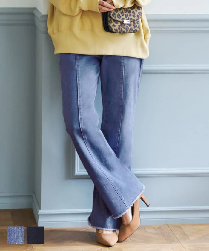 日本 COCA - 美腿打褶丹寧牛仔褲-靛藍