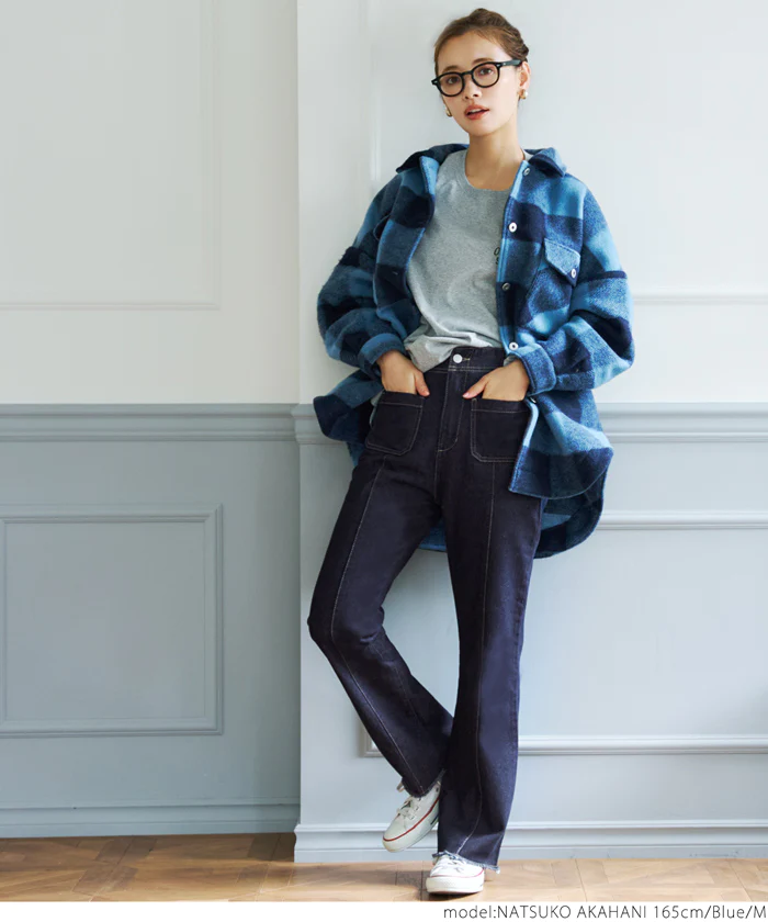 日本 COCA - 美腿打褶丹寧牛仔褲-靛藍