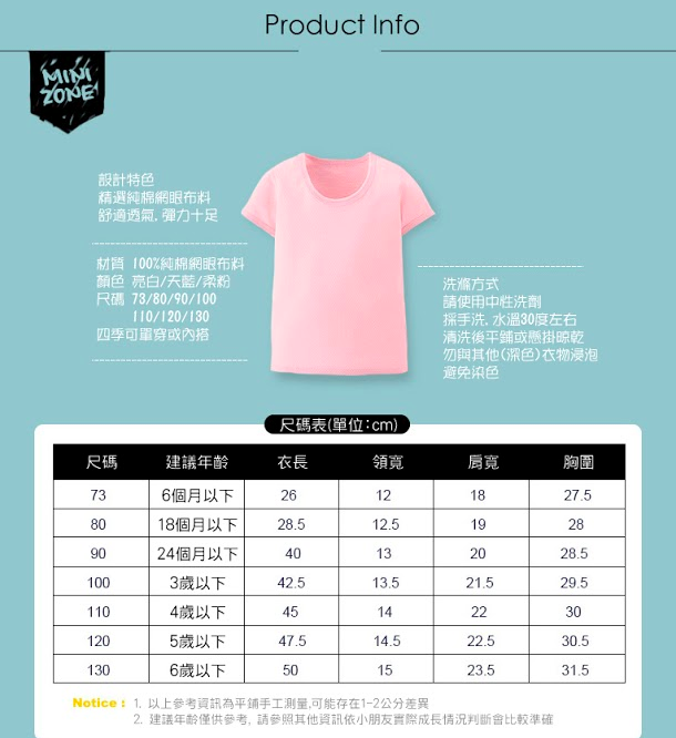minizone 網眼洞洞短T說明資料