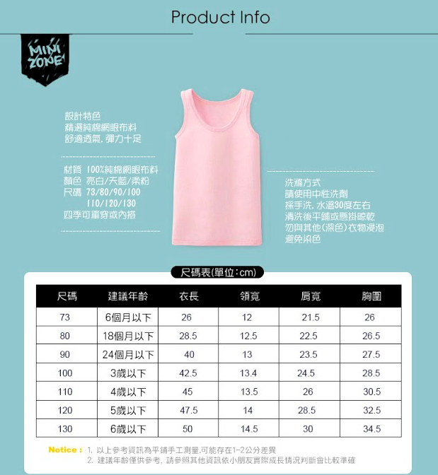 minizone 網眼洞洞背心說明資料