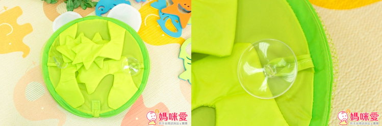 展開後大約在青蛙腰身的地方，有兩個吸盤，幫助加強黏著於牆壁。