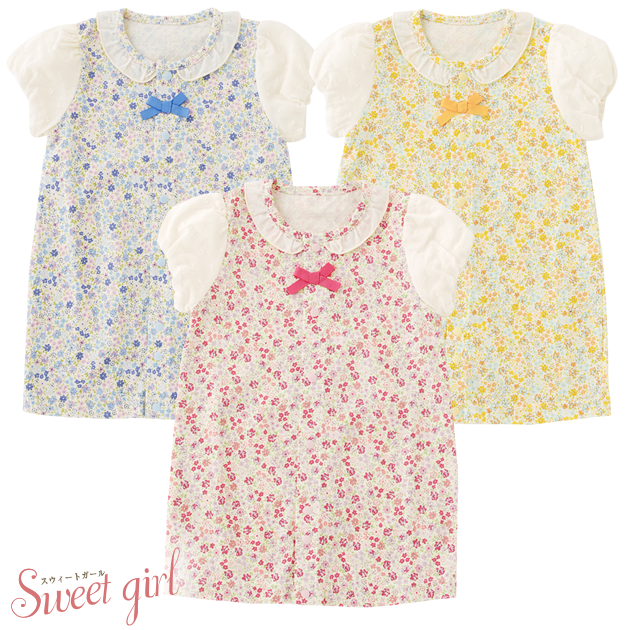 泡泡袖小碎花連身褲