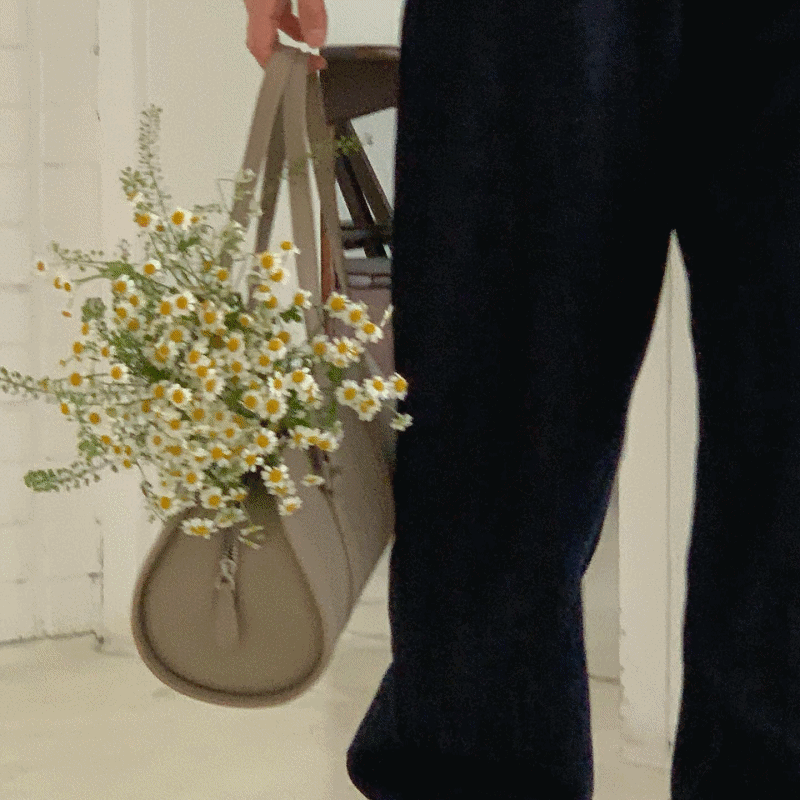 韓國lemego - 牛皮圓筒手提肩背包(Bella)-淺卡其